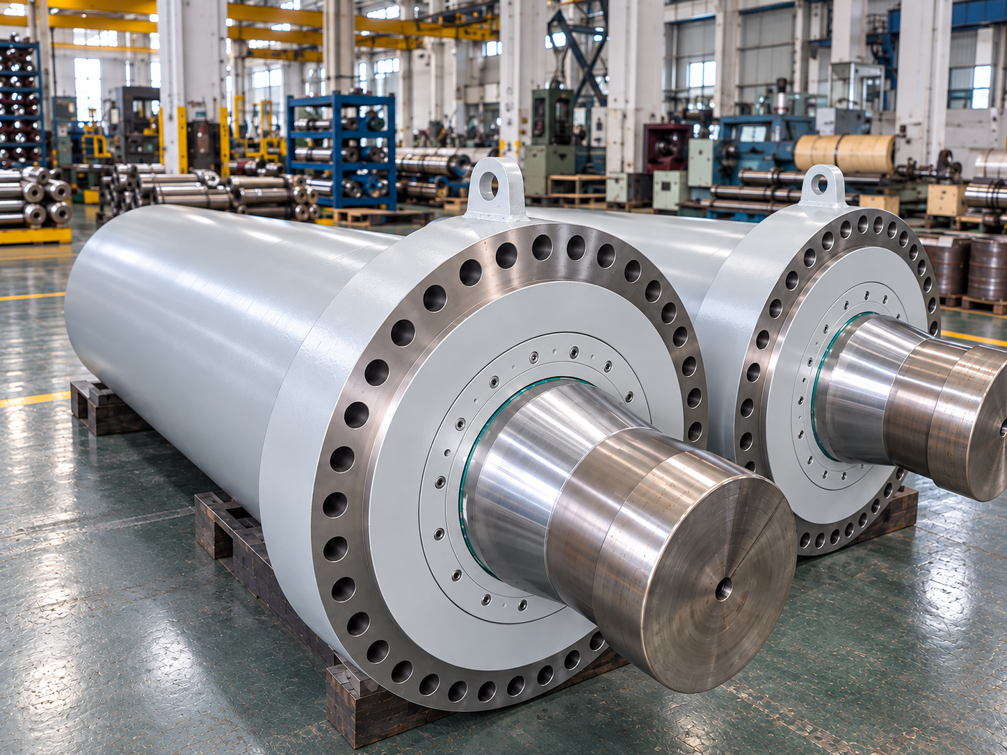 Massive hydraulic cylinders in a modern factory